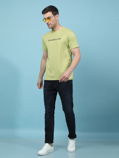 Green Typographic Print T-Shirt-Men T-Shirts-Crimsoune Club