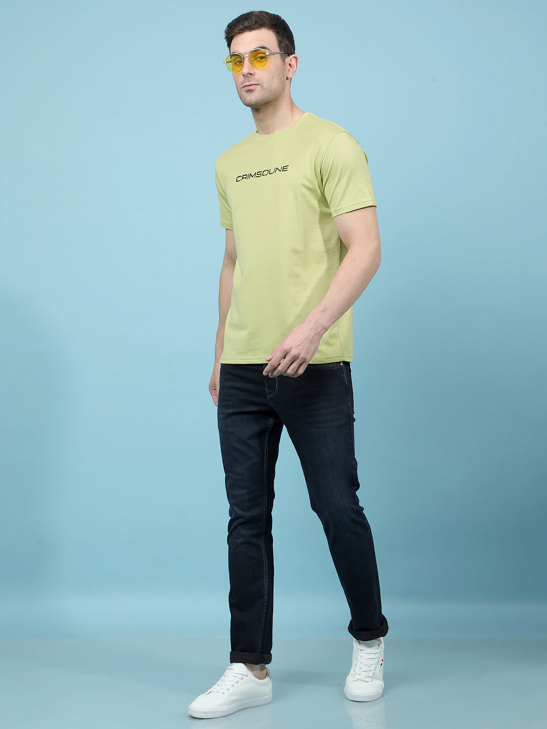 Green Typographic Print T-Shirt-Men T-Shirts-Crimsoune Club