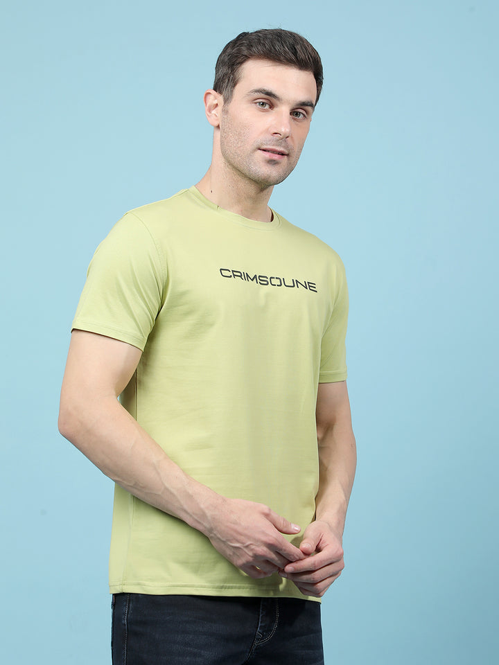 Green Typographic Print T-Shirt-Men T-Shirts-Crimsoune Club