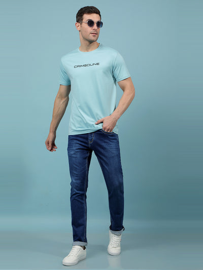 Blue Typographic Print T-Shirt-Men T-Shirts-Crimsoune Club