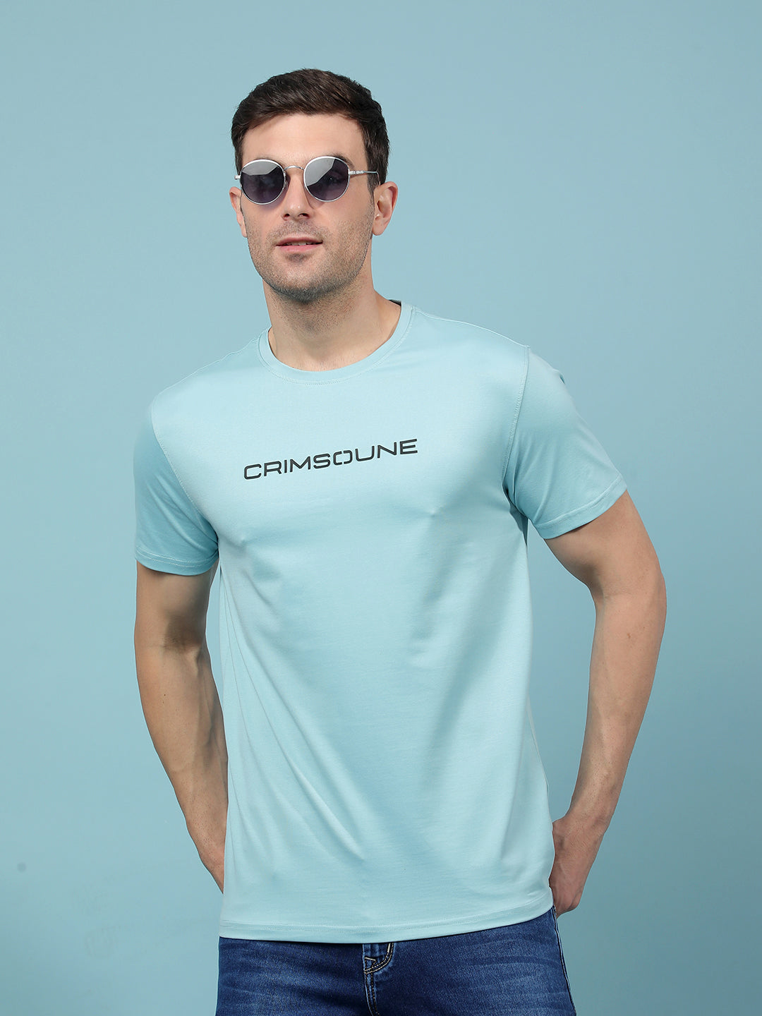 Blue Typographic Print T-Shirt-Men T-Shirts-Crimsoune Club
