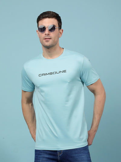 Blue Typographic Print T-Shirt-Men T-Shirts-Crimsoune Club