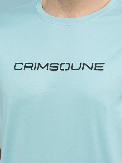 Blue Typographic Print T-Shirt-Men T-Shirts-Crimsoune Club