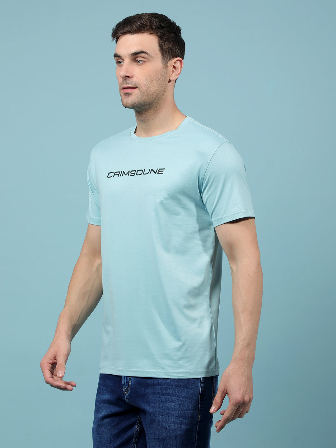 Blue Typographic Print T-Shirt-Men T-Shirts-Crimsoune Club
