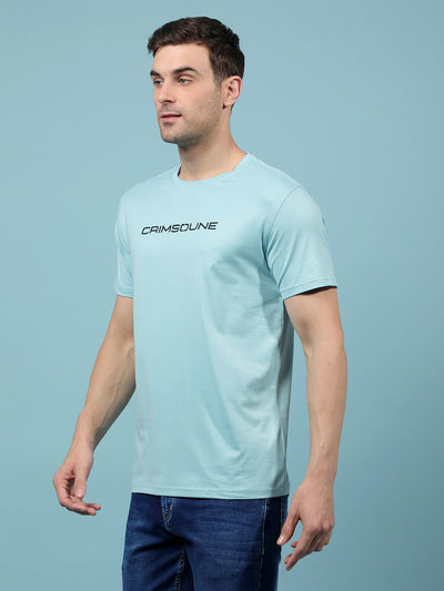 Blue Typographic Print T-Shirt-Men T-Shirts-Crimsoune Club