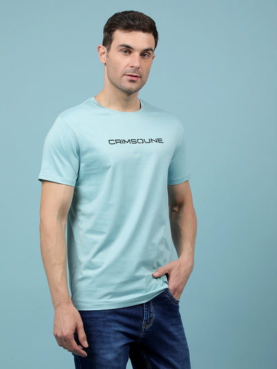 Blue Typographic Print T-Shirt-Men T-Shirts-Crimsoune Club
