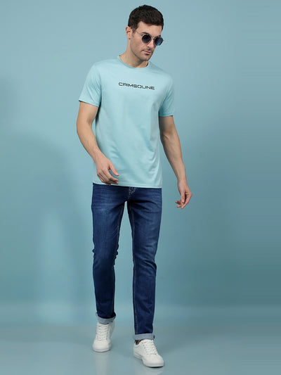 Blue Typographic Print T-Shirt-Men T-Shirts-Crimsoune Club