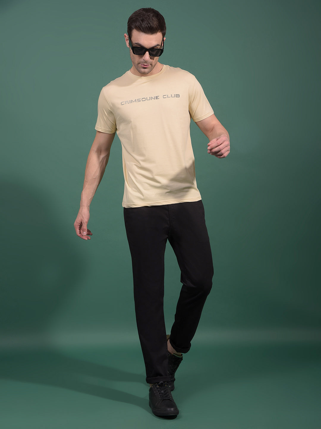 Cream Typographic Print T-Shirt-Men T-Shirts-Crimsoune Club