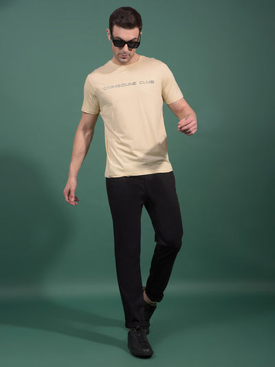 Cream Typographic Print T-Shirt-Men T-Shirts-Crimsoune Club