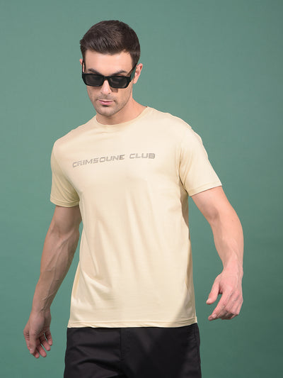 Cream Typographic Print T-Shirt-Men T-Shirts-Crimsoune Club