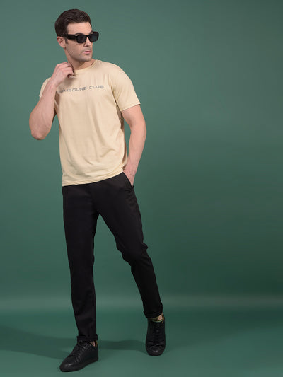 Cream Typographic Print T-Shirt-Men T-Shirts-Crimsoune Club