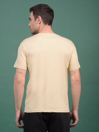 Cream Typographic Print T-Shirt-Men T-Shirts-Crimsoune Club