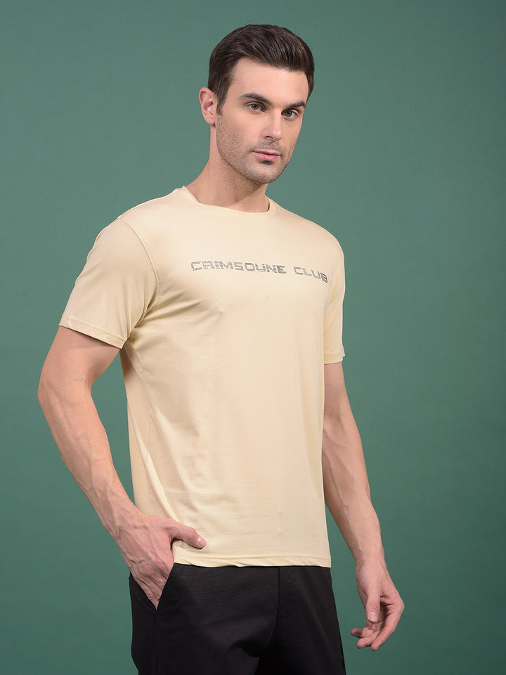 Cream Typographic Print T-Shirt-Men T-Shirts-Crimsoune Club