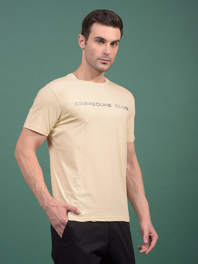 Cream Typographic Print T-Shirt-Men T-Shirts-Crimsoune Club
