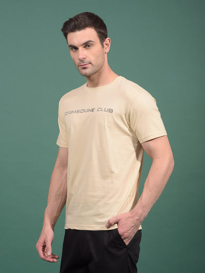 Cream Typographic Print T-Shirt-Men T-Shirts-Crimsoune Club
