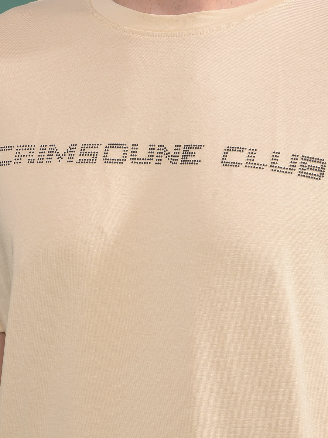 Cream Typographic Print T-Shirt-Men T-Shirts-Crimsoune Club