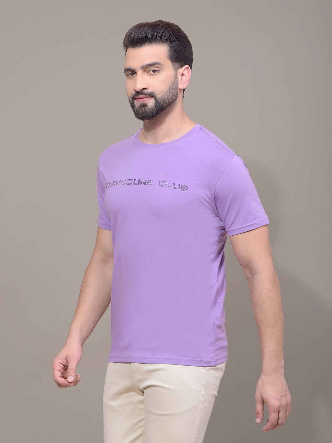 Purple Typographic Print T-Shirt-Men T-Shirts-Crimsoune Club