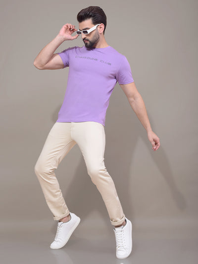 Purple Typographic Print T-Shirt-Men T-Shirts-Crimsoune Club