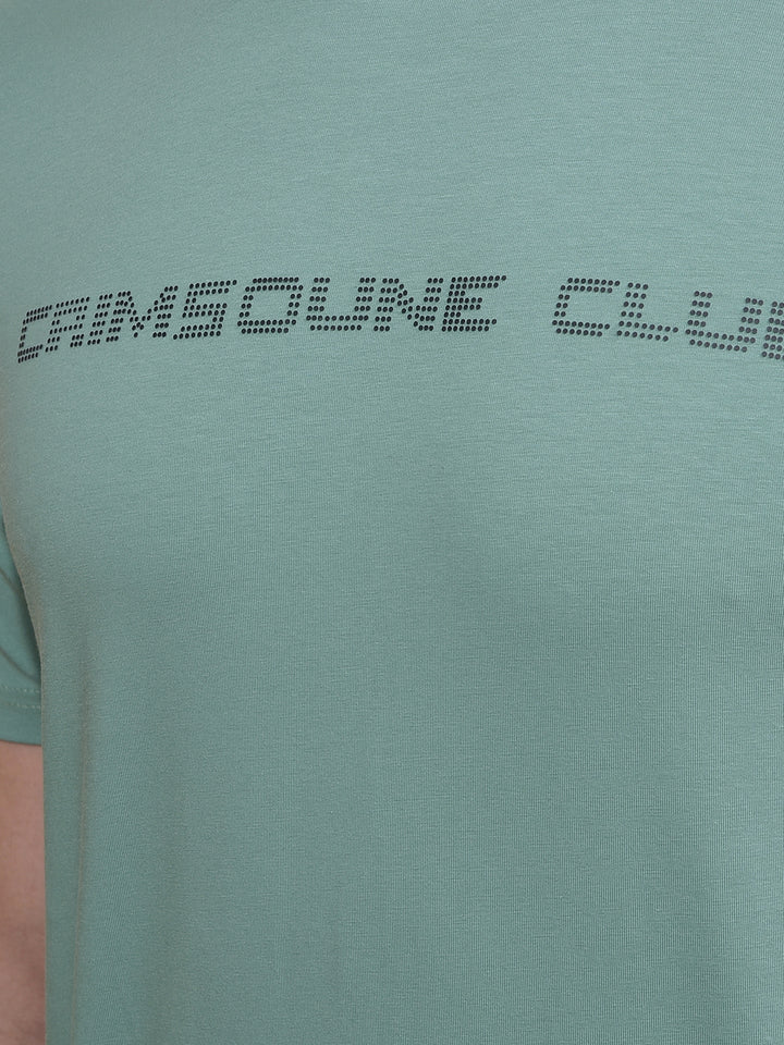 Green Typographic Print T-Shirt-Men T-Shirts-Crimsoune Club