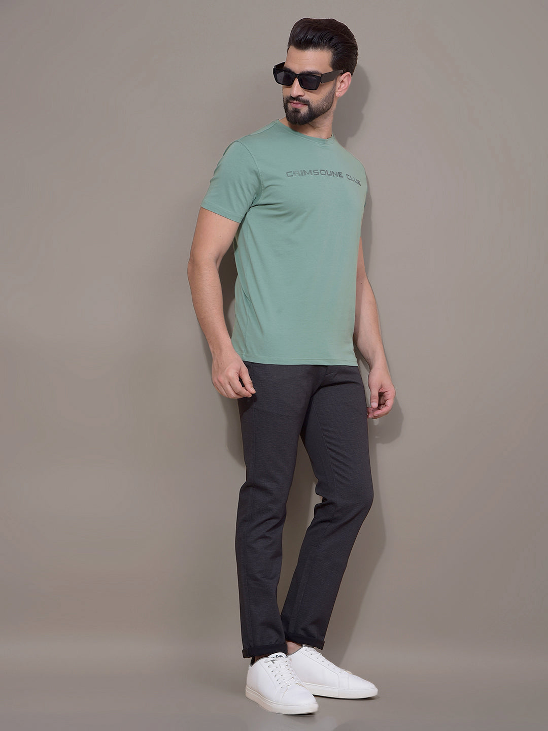 Green Typographic Print T-Shirt-Men T-Shirts-Crimsoune Club