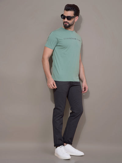 Green Typographic Print T-Shirt-Men T-Shirts-Crimsoune Club