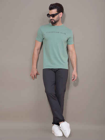 Green Typographic Print T-Shirt-Men T-Shirts-Crimsoune Club