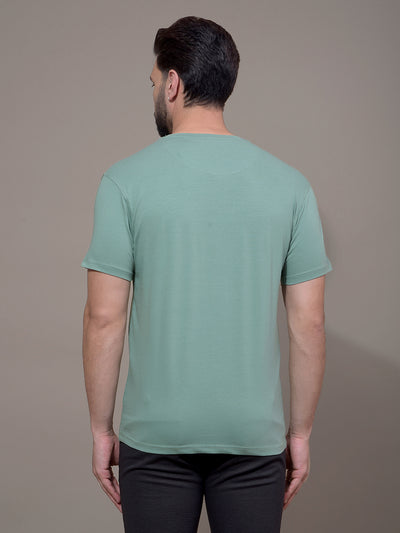 Green Typographic Print T-Shirt-Men T-Shirts-Crimsoune Club