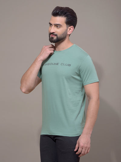 Green Typographic Print T-Shirt-Men T-Shirts-Crimsoune Club