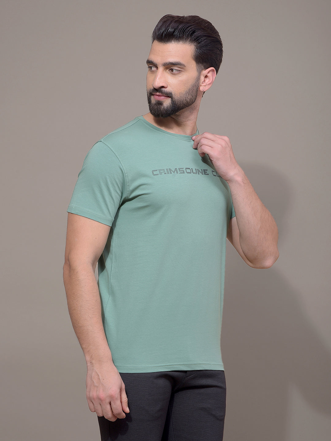 Green Typographic Print T-Shirt-Men T-Shirts-Crimsoune Club
