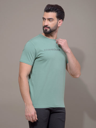 Green Typographic Print T-Shirt-Men T-Shirts-Crimsoune Club