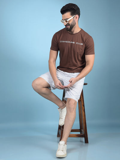 Brown Typographic Print T-Shirt-Men T-Shirts-Crimsoune Club