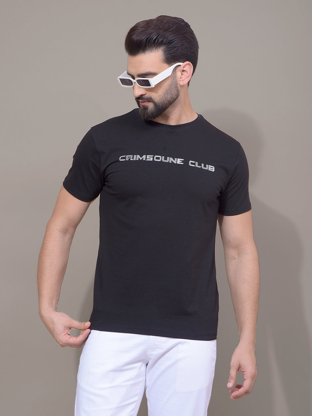 Black Typographic Print T-Shirt-Men T-Shirts-Crimsoune Club