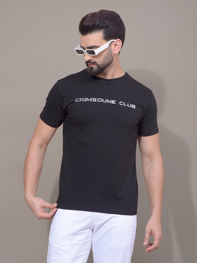 Black Typographic Print T-Shirt-Men T-Shirts-Crimsoune Club