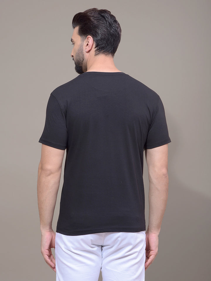 Black Typographic Print T-Shirt-Men T-Shirts-Crimsoune Club