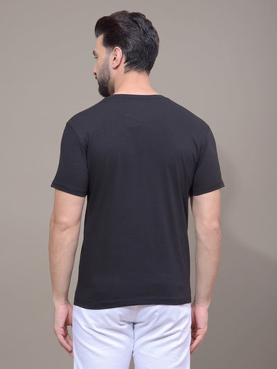 Black Typographic Print T-Shirt-Men T-Shirts-Crimsoune Club
