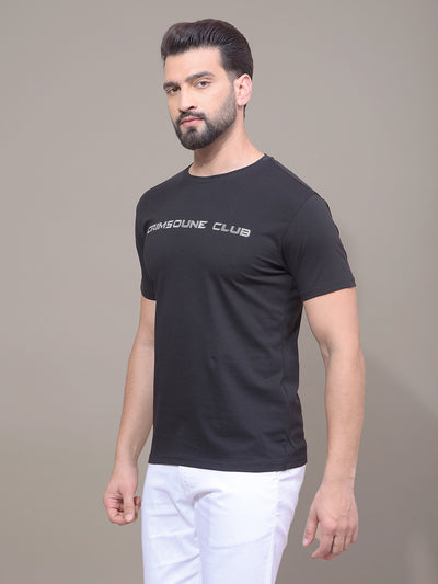 Black Typographic Print T-Shirt-Men T-Shirts-Crimsoune Club