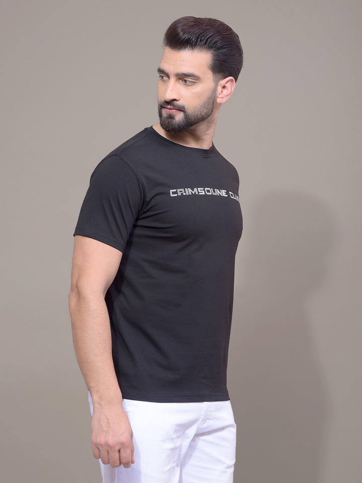 Black Typographic Print T-Shirt-Men T-Shirts-Crimsoune Club