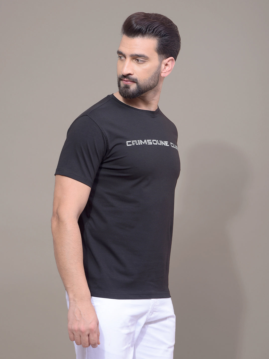 Black Typographic Print T-Shirt-Men T-Shirts-Crimsoune Club