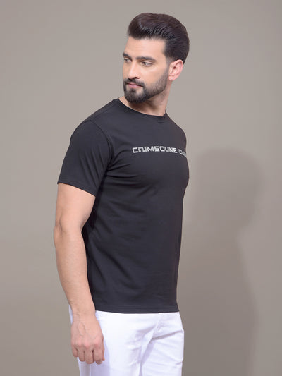 Black Typographic Print T-Shirt-Men T-Shirts-Crimsoune Club