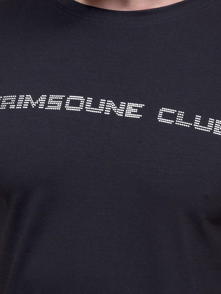 Black Typographic Print T-Shirt-Men T-Shirts-Crimsoune Club
