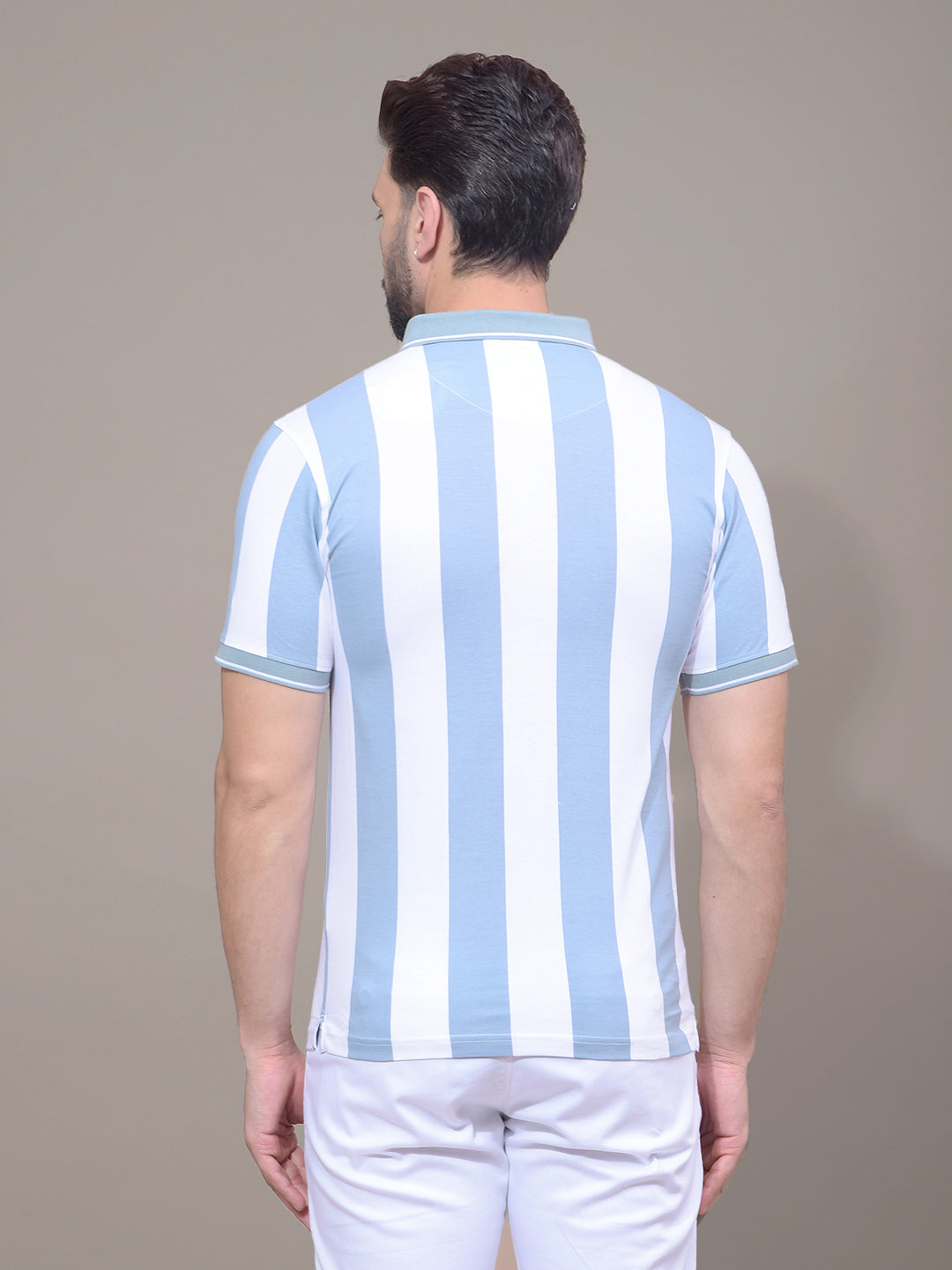 Blue Vertical Stripes 100% Cotton Polo Neck T-Shirt-Men T-Shirts-Crimsoune Club