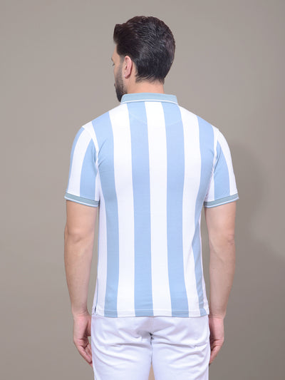 Blue Vertical Stripes 100% Cotton Polo Neck T-Shirt-Men T-Shirts-Crimsoune Club