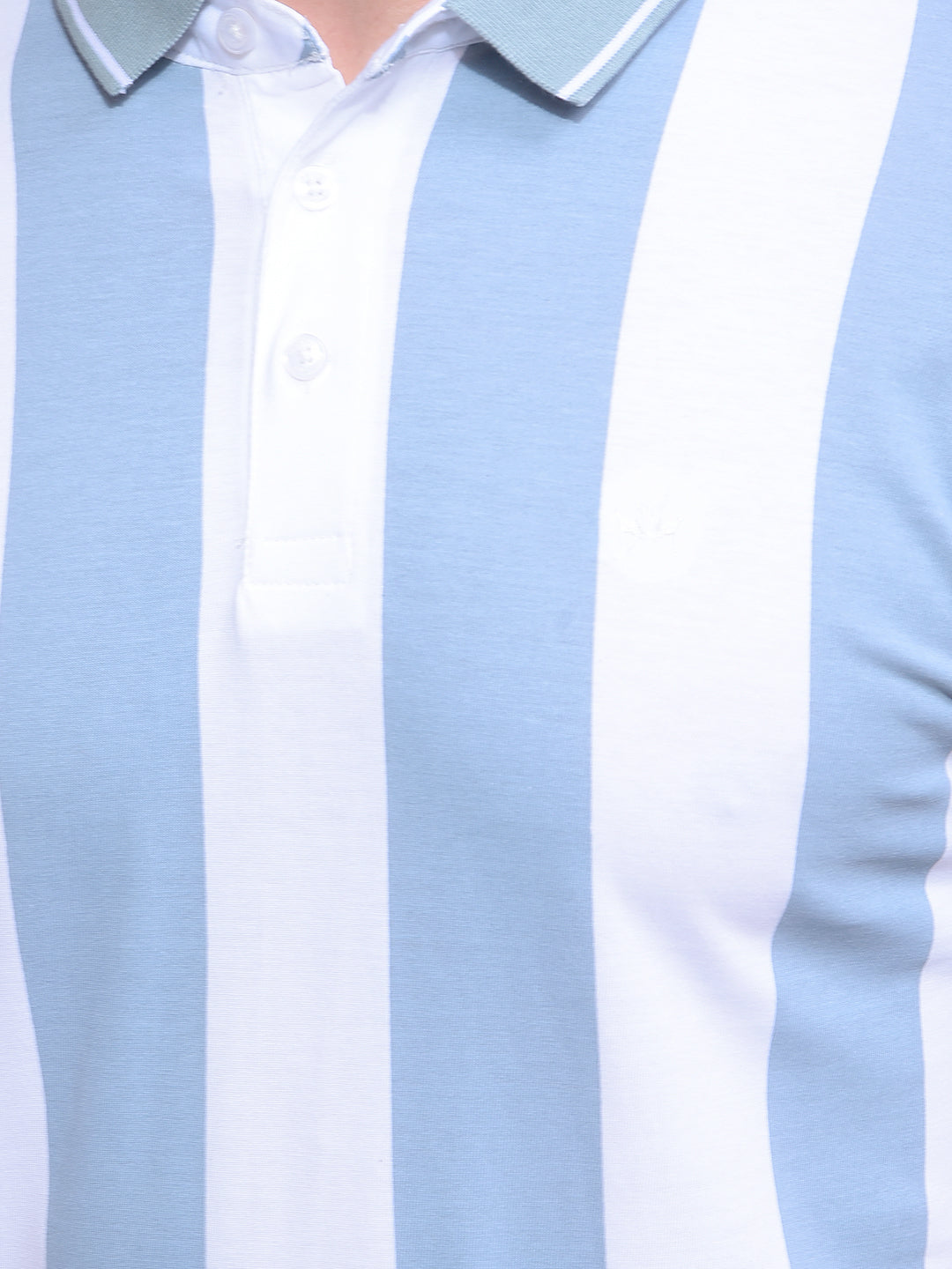 Blue Vertical Stripes 100% Cotton Polo Neck T-Shirt-Men T-Shirts-Crimsoune Club