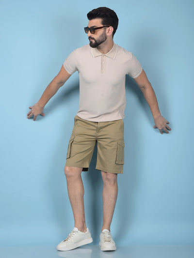 Beige Jacquard Polo-Neck T-Shirt-Men T-Shirts-Crimsoune Club