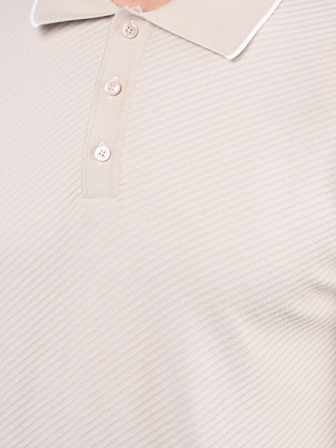 Beige Jacquard Polo-Neck T-Shirt-Men T-Shirts-Crimsoune Club
