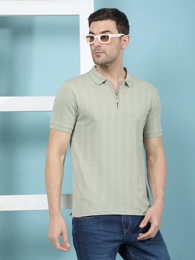 Green Vertical Stripes Polo-Neck T-Shirt-Men T-Shirts-Crimsoune Club