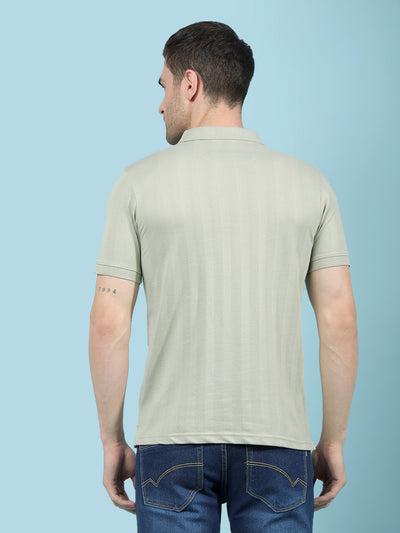 Green Vertical Stripes Polo-Neck T-Shirt-Men T-Shirts-Crimsoune Club