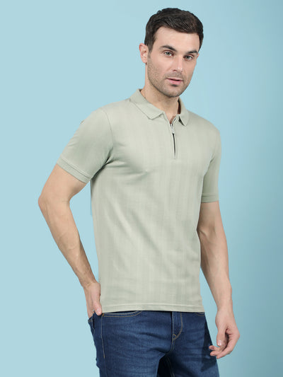 Green Vertical Stripes Polo-Neck T-Shirt-Men T-Shirts-Crimsoune Club