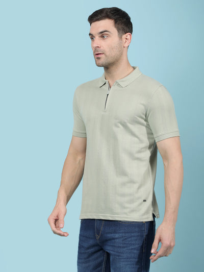 Green Vertical Stripes Polo-Neck T-Shirt-Men T-Shirts-Crimsoune Club