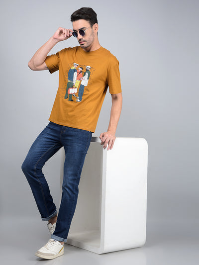 Mustard Graphic Print 100% Cotton T-Shirt-Men T-Shirts-Crimsoune Club